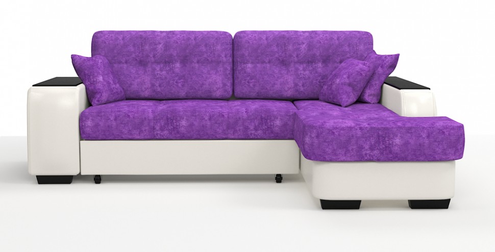 Диван угловой Брюссель Люкс экокожа белый + велюр фиолетовый