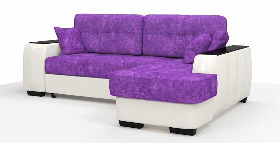 Диван угловой Брюссель Люкс экокожа белый + велюр фиолетовый