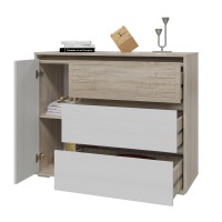 СНЯТО Мальта 4-4418дубсонрам.б-.МДФ Комод с ящиками и дверкой, цвет дуб сонома/рамух белый МДФ, ШхГхВ 110х44х90 см.