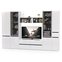 Сидней Комплектация № 028, цвет корпус: белый/чёрный/фасады: МДФ белый глянец, ШхГхВ 314,9х41,3х205,2 см., ниша для ТВ 129х41х98 см., универс. сборка