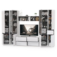 Сидней Комплектация № 028, цвет корпус: белый/чёрный/фасады: МДФ белый глянец, ШхГхВ 314,9х41,3х205,2 см., ниша для ТВ 129х41х98 см., универс. сборка