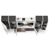 Сидней Комплектация № 028, цвет корпус: белый/чёрный/фасады: МДФ белый глянец, ШхГхВ 314,9х41,3х205,2 см., ниша для ТВ 129х41х98 см., универс. сборка