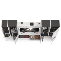 Сидней Комплектация № 028, цвет корпус: белый/чёрный/фасады: МДФ белый глянец, ШхГхВ 314,9х41,3х205,2 см., ниша для ТВ 129х41х98 см., универс. сборка