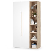 Муссон 13.198 Шкаф двухстворчатый + 13.349 Стеллаж, цвет белый/дуб эндгрейн элегантный, ШхГхВ 127,6х52,3х229,8 см., НЕ универсальная сборка