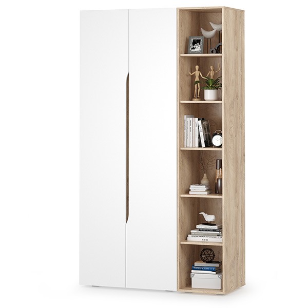 Муссон 13.198 Шкаф двухстворчатый + 13.349 Стеллаж, цвет белый/дуб эндгрейн элегантный, ШхГхВ 127,6х52,3х229,8 см., НЕ универсальная сборка