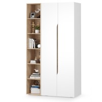 Муссон 13.198 Шкаф двухстворчатый + 13.349 Стеллаж, цвет белый/дуб эндгрейн элегантный, ШхГхВ 127,6х52,3х229,8 см., НЕ универсальная сборка