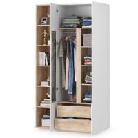 Муссон 13.198 Шкаф двухстворчатый + 13.349 Стеллаж, цвет белый/дуб эндгрейн элегантный, ШхГхВ 127,6х52,3х229,8 см., НЕ универсальная сборка