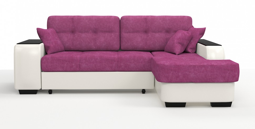 Диван угловой Брюссель Люкс экокожа белый + велюр розовый