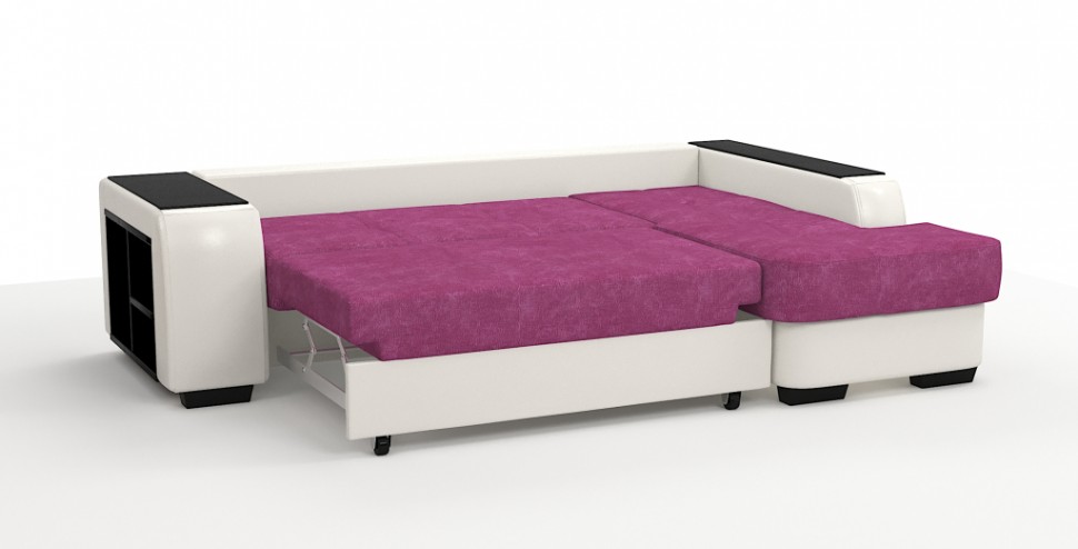 Диван угловой Брюссель Люкс экокожа белый + велюр розовый