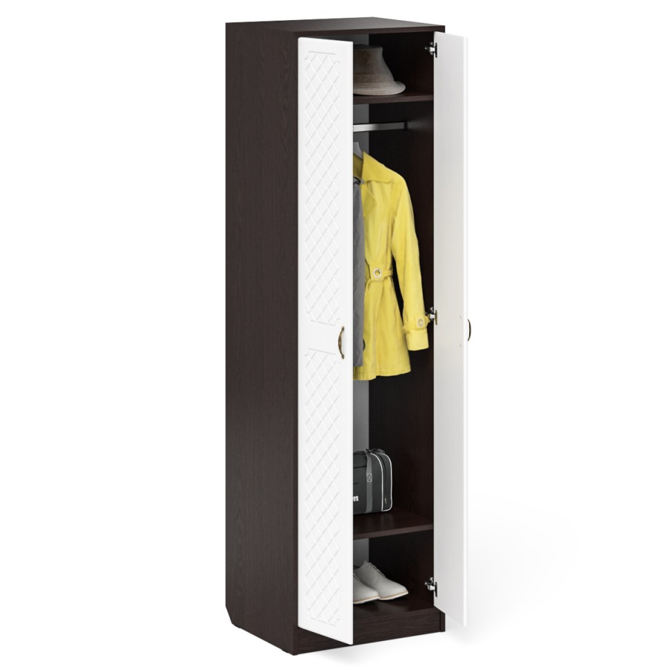 Прихожая П-6 Шкаф, цвет венге/фасады МДФ белое дерево фрезеровка ромб, ШхГхВ 60х50х210 см.