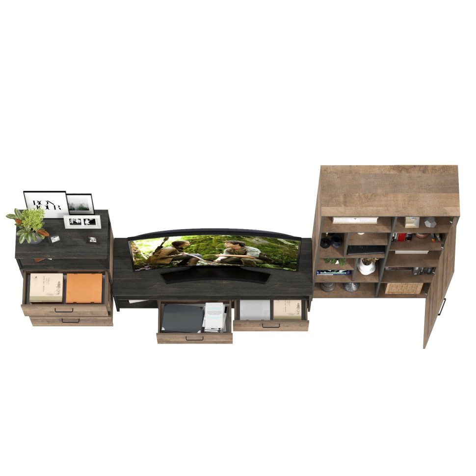 Трувор Гостиная 080, цвет дуб гранж песочный/интра, ШхГхВ 308,8х45,4х194,2 см., универсальная сборка