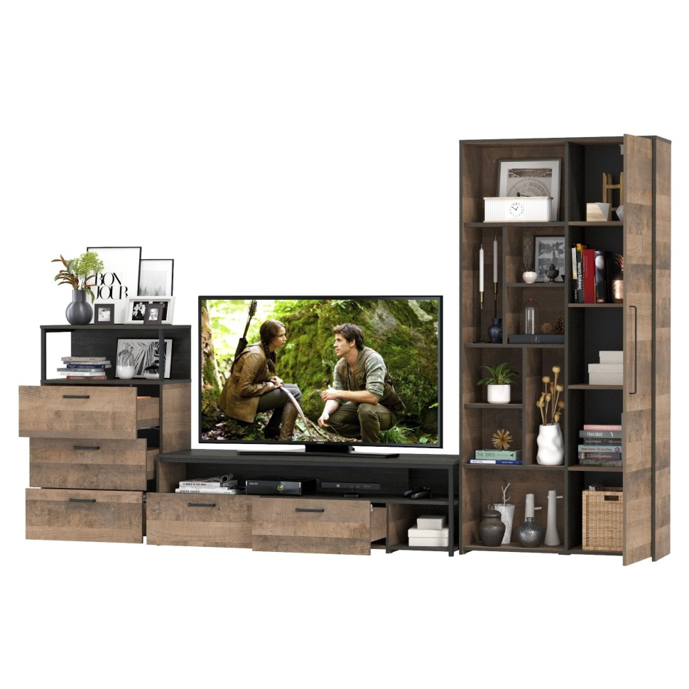 Трувор Гостиная 080, цвет дуб гранж песочный/интра, ШхГхВ 308,8х45,4х194,2 см., универсальная сборка