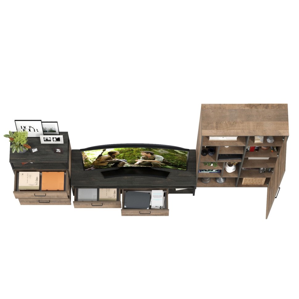 Трувор Гостиная 080, цвет дуб гранж песочный/интра, ШхГхВ 308,8х45,4х194,2 см., универсальная сборка