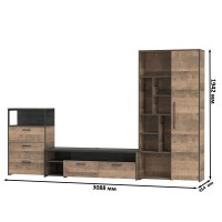 Трувор Гостиная 080, цвет дуб гранж песочный/интра, ШхГхВ 308,8х45,4х194,2 см., универсальная сборка