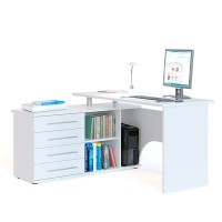 Стол компьютерный Сокол КСТ-109Л левый, цвет белый, ШхГхВ 140х127х75 см., выдвижные ящики слева, стол компьютерный с тумбой