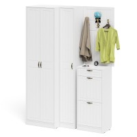 Прихожая П-6 Компоновка № 30, цвет белая шагрень/фасады МДФ белое дерево фрезеровка прованс, ШхГхВ 150х50х210 см., универсальная сборка