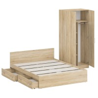Кровать с ящиками 1600 + Шкаф 2-х створчатый Стандарт, цвет дуб сонома, ШхГхВ 163,5х203,5х70 + 90х52х200 см., сп.м. 1600х2000 мм., б/м, основание есть