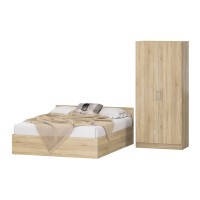 Кровать с ящиками 1600 + Шкаф 2-х створчатый Стандарт, цвет дуб сонома, ШхГхВ 163,5х203,5х70 + 90х52х200 см., сп.м. 1600х2000 мм., б/м, основание есть