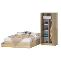 Кровать с ящиками 1600 + Шкаф 2-х створчатый Стандарт, цвет дуб сонома, ШхГхВ 163,5х203,5х70 + 90х52х200 см., сп.м. 1600х2000 мм., б/м, основание есть