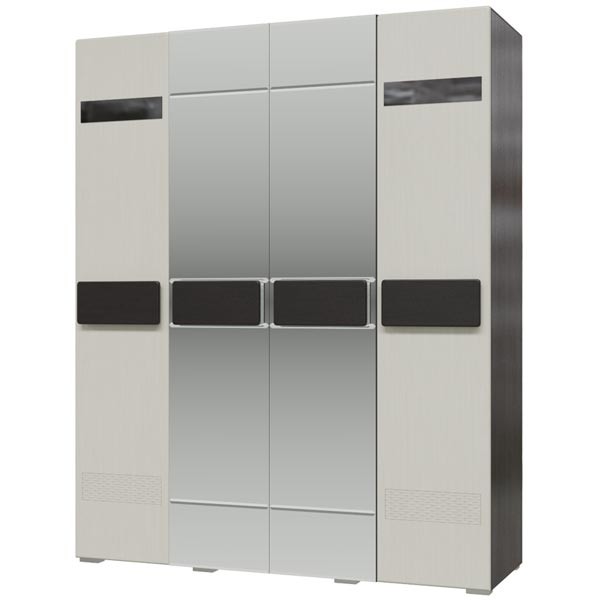 СНЯТО Престиж СП-04 Шкаф 4-х дверный с зеркалами, цвет венге цаво/жемчужный лён, ШхГхВ 177х58х220 см.