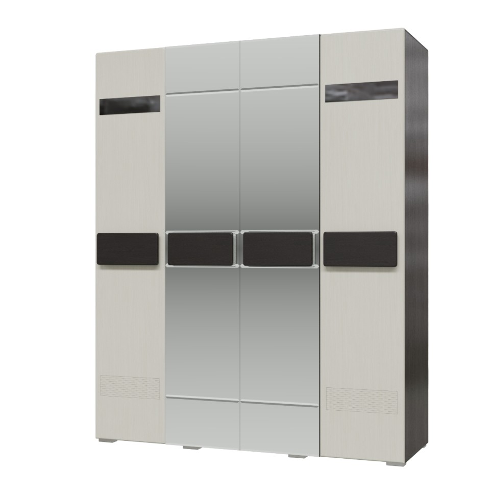 СНЯТО Престиж СП-04 Шкаф 4-х дверный с зеркалами, цвет венге цаво/жемчужный лён, ШхГхВ 177х58х220 см.