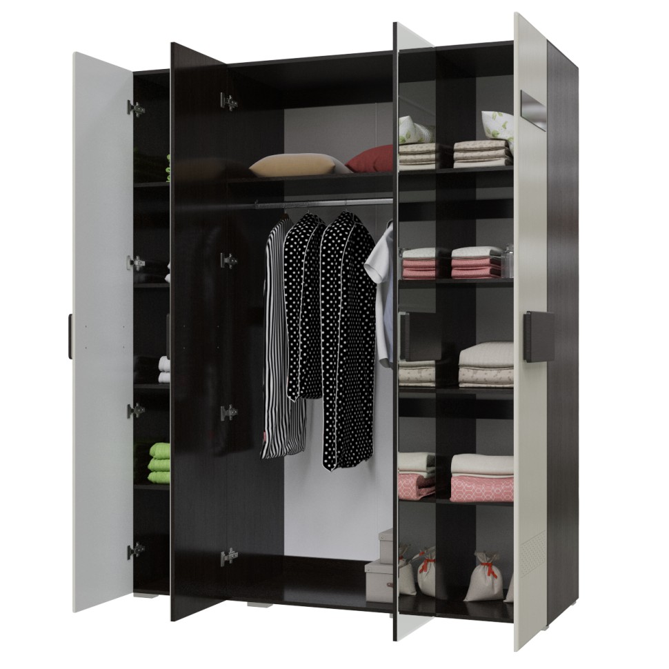 СНЯТО Престиж СП-04 Шкаф 4-х дверный с зеркалами, цвет венге цаво/жемчужный лён, ШхГхВ 177х58х220 см.