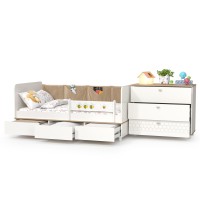 Эйп 11.40 Кровать + 13.322 Комод, цвет белый/дуб белый, сп. м. 800х1600 мм., б/м, основание есть, макс. нагрузка 80 кг., рек. выс. матр. 120 мм.