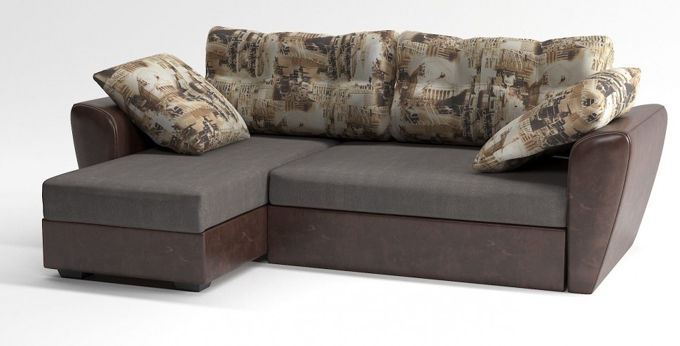 Диван угловой Амстердам еврокнижка коричневый велюр+город+коричневая екокожа