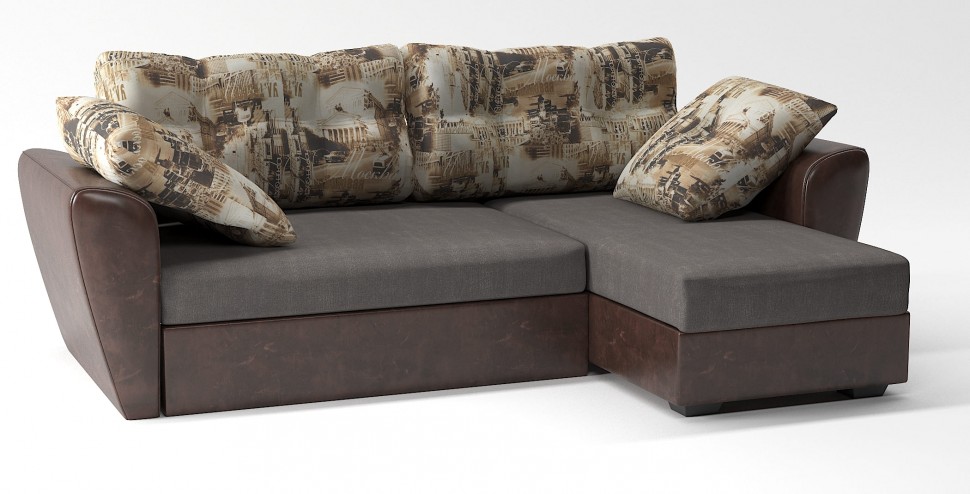 Диван угловой Амстердам еврокнижка коричневый велюр+город+коричневая екокожа