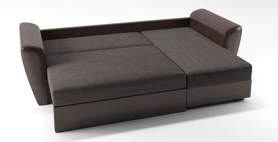 Диван угловой Амстердам еврокнижка коричневый велюр+город+коричневая екокожа