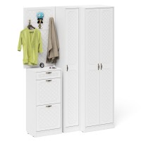 Прихожая П-6 Компоновка № 30, цвет белая шагрень/фасады МДФ белое дерево фрезеровка ромб, ШхГхВ 150х50х210 см., универсальная сборка