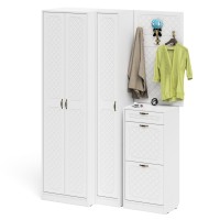 Прихожая П-6 Компоновка № 30, цвет белая шагрень/фасады МДФ белое дерево фрезеровка ромб, ШхГхВ 150х50х210 см., универсальная сборка