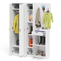 Прихожая П-6 Компоновка № 30, цвет белая шагрень/фасады МДФ белое дерево фрезеровка ромб, ШхГхВ 150х50х210 см., универсальная сборка