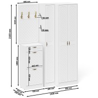 Прихожая П-6 Компоновка № 30, цвет белая шагрень/фасады МДФ белое дерево фрезеровка ромб, ШхГхВ 150х50х210 см., универсальная сборка