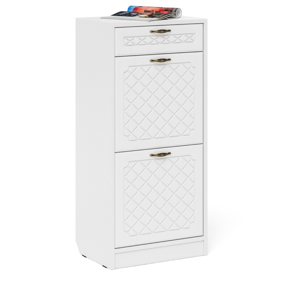 Прихожая П-6 Компоновка № 30, цвет белая шагрень/фасады МДФ белое дерево фрезеровка ромб, ШхГхВ 150х50х210 см., универсальная сборка