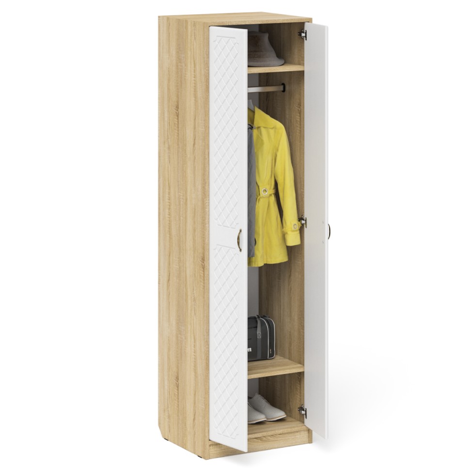 Прихожая П-6 Шкаф, цвет дуб сонома/фасады МДФ белое дерево фрезеровка ромб, ШхГхВ 60х50х210 см.