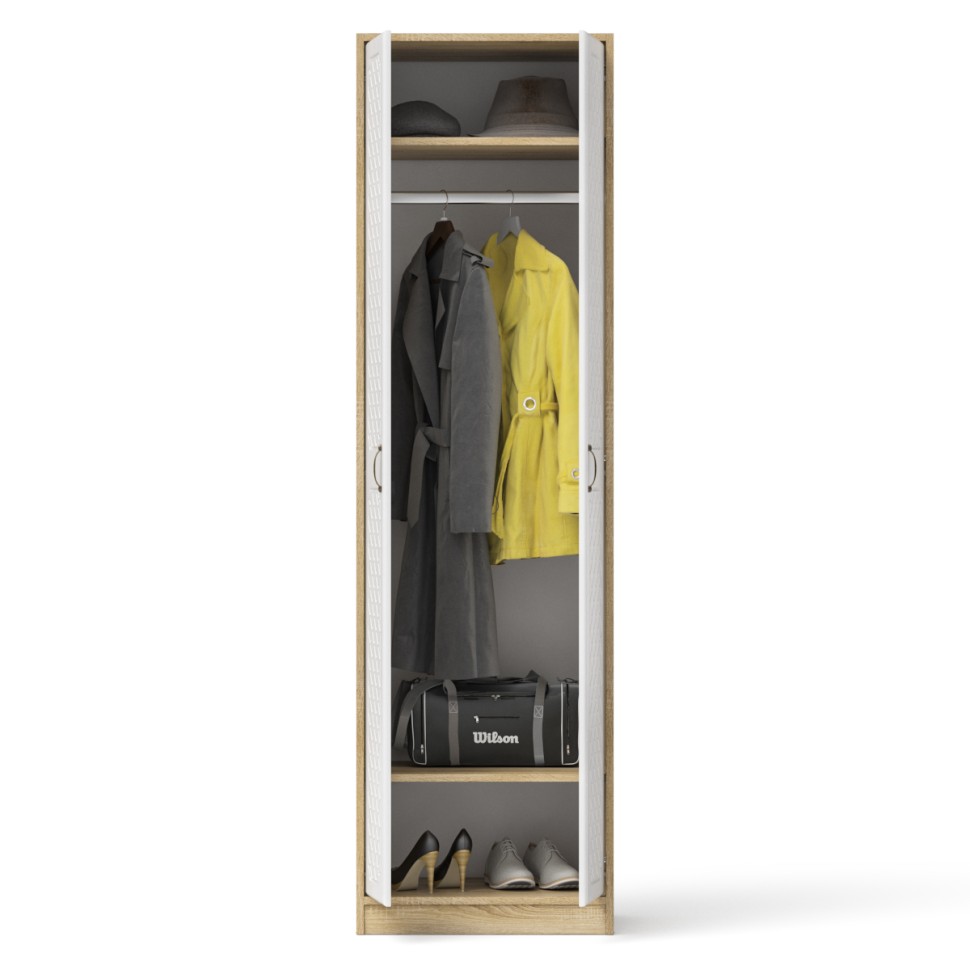 Прихожая П-6 Шкаф, цвет дуб сонома/фасады МДФ белое дерево фрезеровка ромб, ШхГхВ 60х50х210 см.