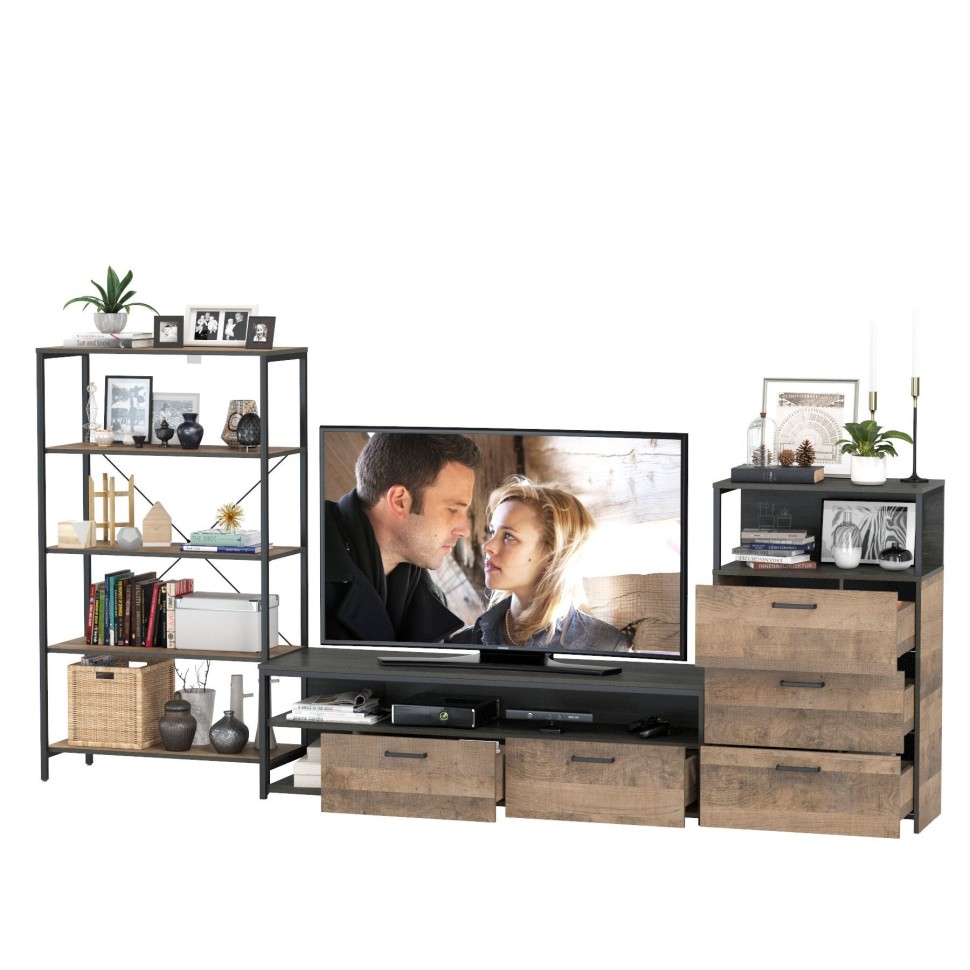 Трувор Гостиная 084, цвет дуб гранж песочный/интра, ШхГхВ 298,6х45,4х210 см., универсальная сборка