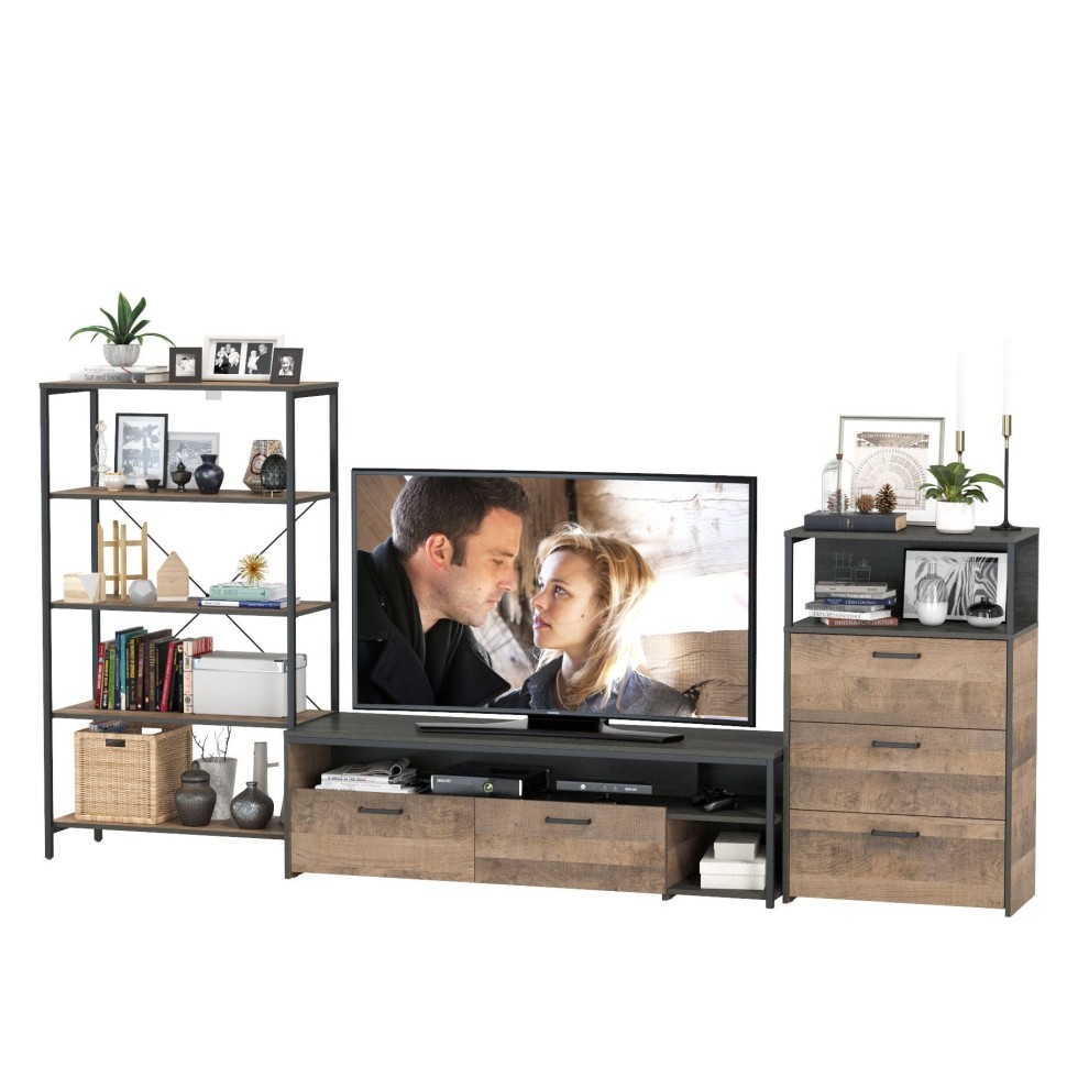 Трувор Гостиная 084, цвет дуб гранж песочный/интра, ШхГхВ 298,6х45,4х210 см., универсальная сборка