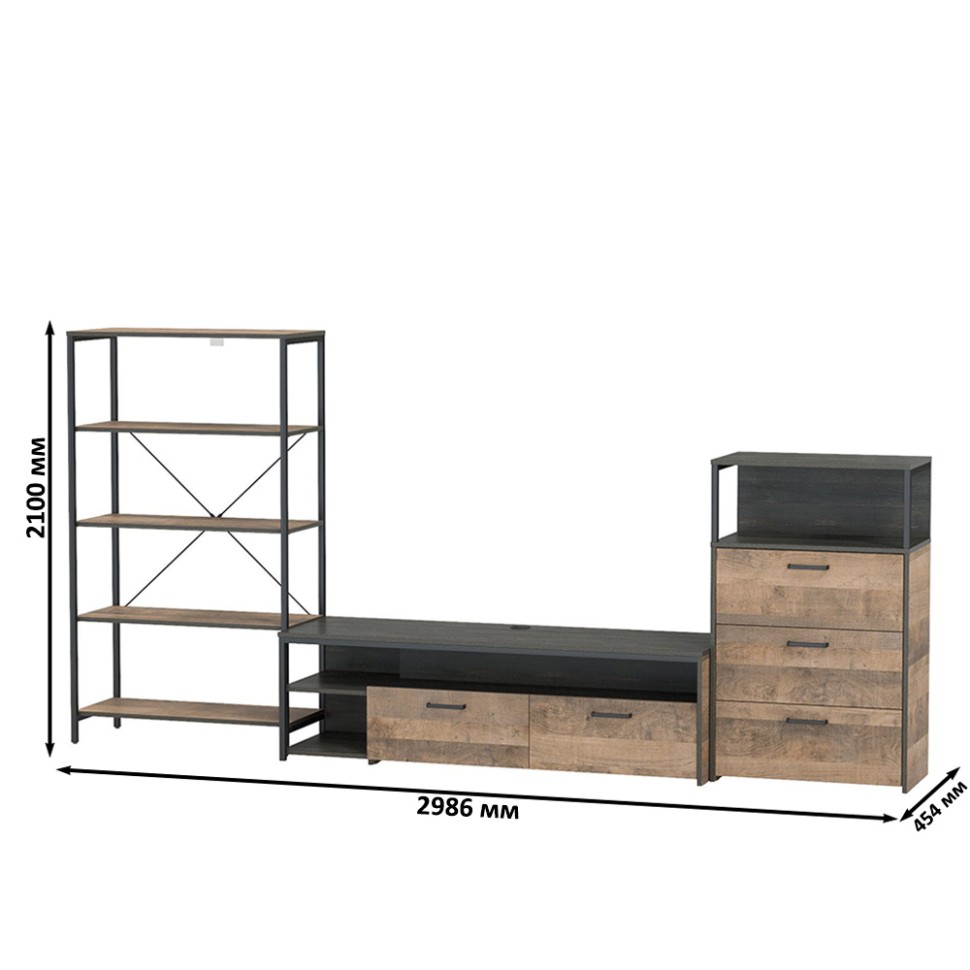 Трувор Гостиная 084, цвет дуб гранж песочный/интра, ШхГхВ 298,6х45,4х210 см., универсальная сборка