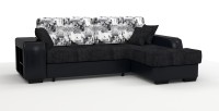 Диван угловой Брюссель Люкс экокожа черный + велюр черный + город