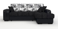 Диван угловой Брюссель Люкс экокожа черный + велюр черный + город