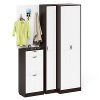 Прихожая П-6 Компоновка № 30, цвет венге/фасады МДФ белое дерево фрезеровка прованс, ШхГхВ 150х50х210 см., универсальная сборка