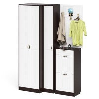 Прихожая П-6 Компоновка № 30, цвет венге/фасады МДФ белое дерево фрезеровка прованс, ШхГхВ 150х50х210 см., универсальная сборка