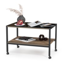 Трувор 12.19 Стол журнальный, цвет дуб гранж песочный/интра, ШхГхВ 70х45х46 см., стеклянная столешница, колёсные опоры