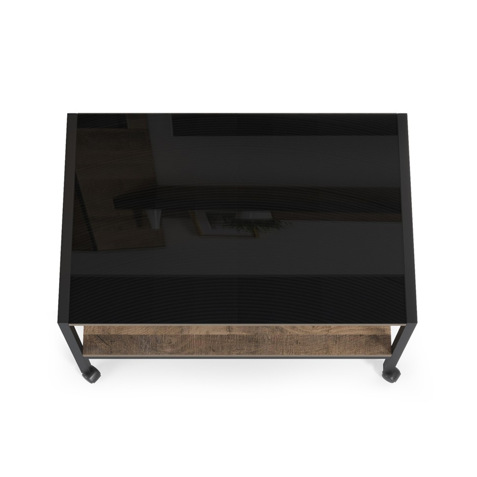 Трувор 12.19 Стол журнальный, цвет дуб гранж песочный/интра, ШхГхВ 70х45х46 см., стеклянная столешница, колёсные опоры