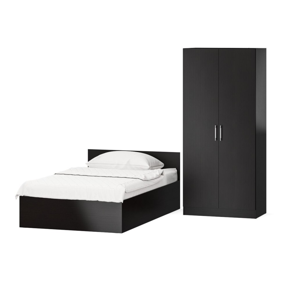 Кровать с ящиками 1200 + Шкаф 2-х створчатый Стандарт, цвет венге, ШхГхВ 123,5х203,5х70 + 90х52х200 см., сп.м. 1200х2000 мм., б/м, основание есть