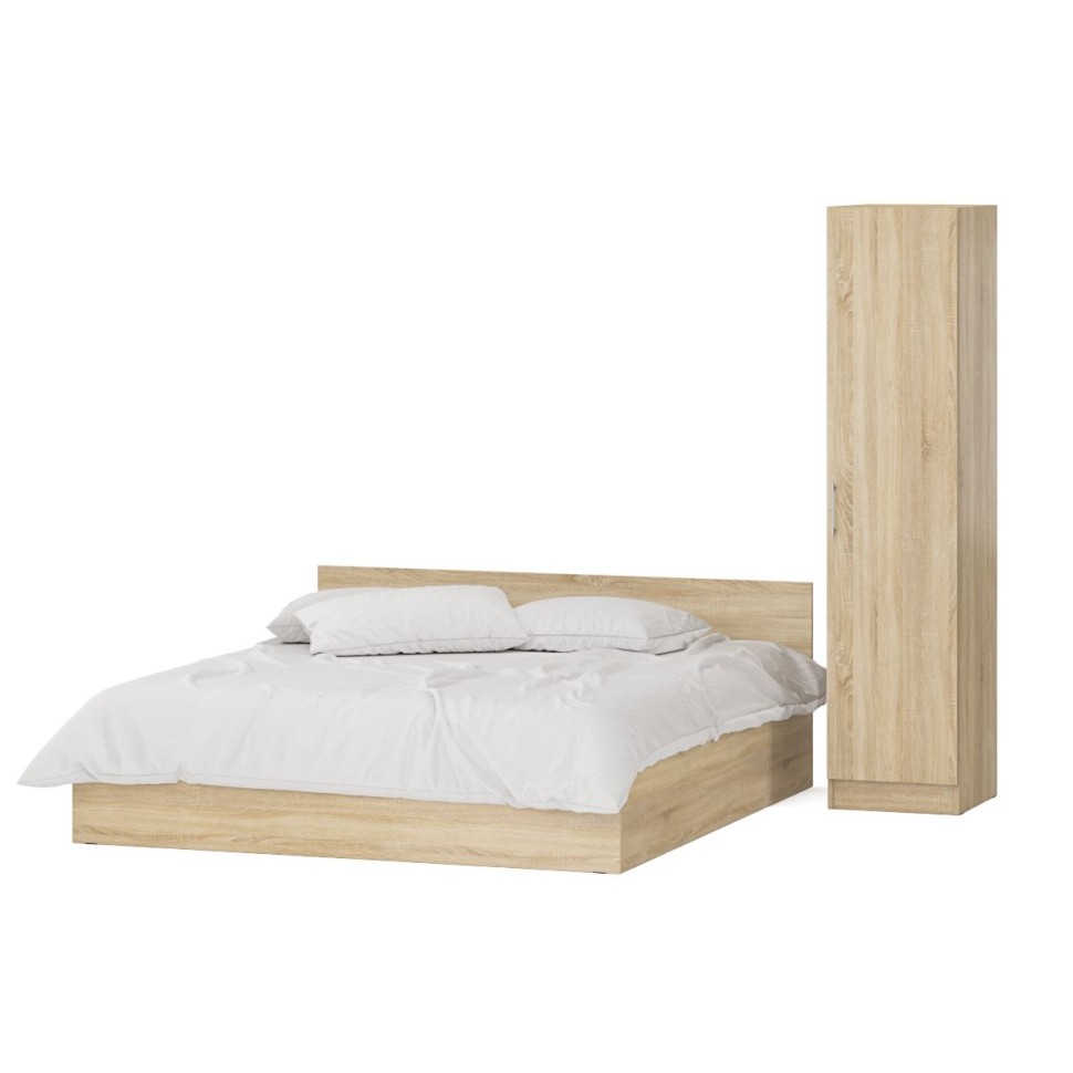 Кровать с ящиками 1800 + Пенал Стандарт, цвет дуб сонома, ШхГхВ 183,5х203,5х70 + 45х52х200 см., сп.м. 1800х2000 мм., без матраса, основание есть