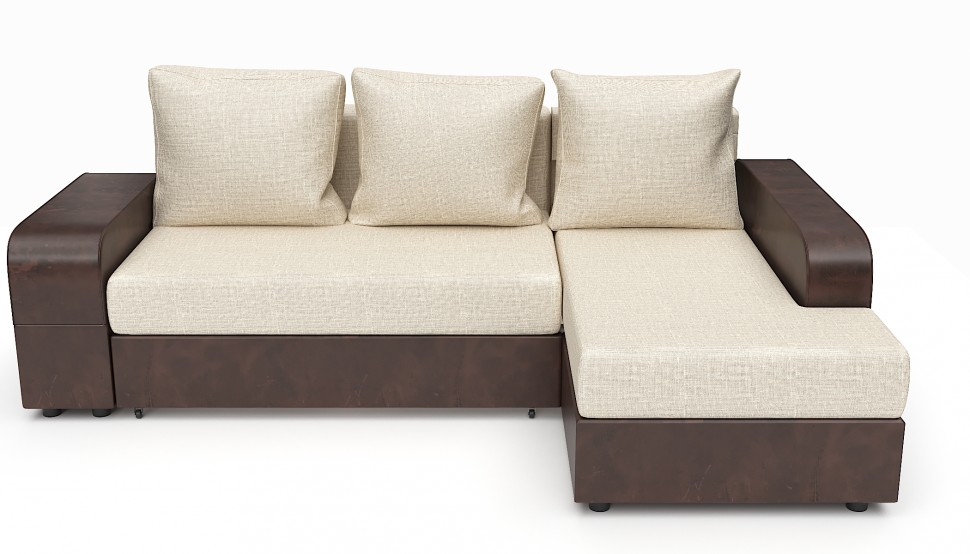 Диван угловой Дублин еврокнижка бежевая рогожка+коричневая экокожа