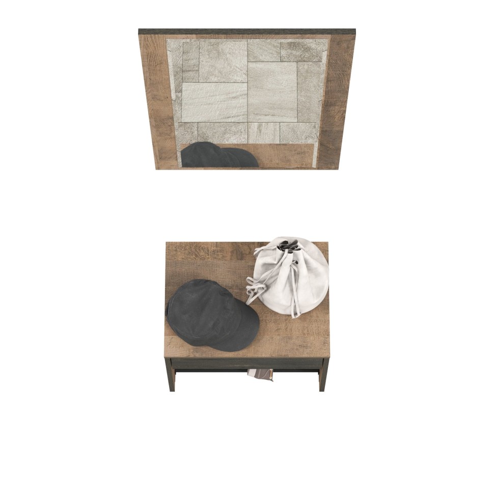 СНЯТО Трувор 13.241.04 Тумба для обуви + 15.30 Зеркало, цвет дуб гранж песочный/интра, ШхГхВ 50х36,7х195 см., есть съёмная метал. подставка для обуви